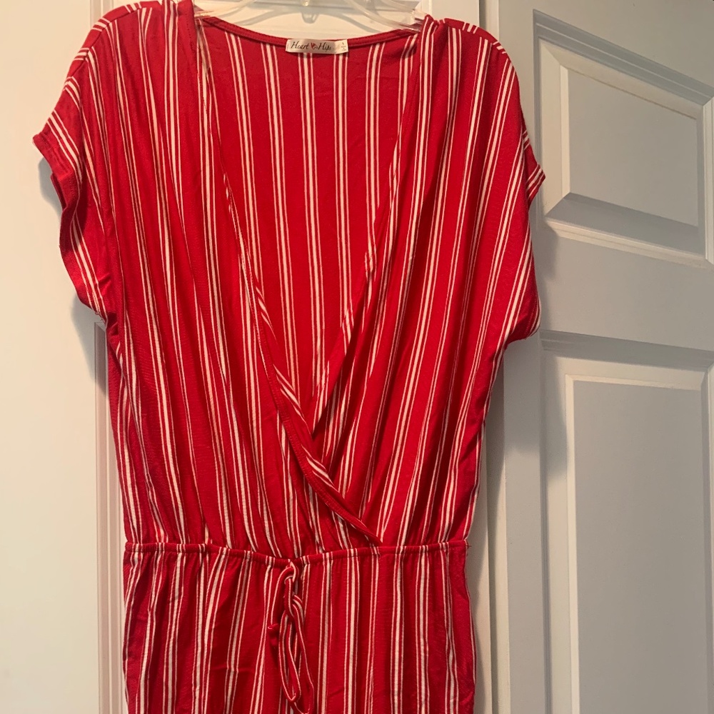 Red and White Striped Romper